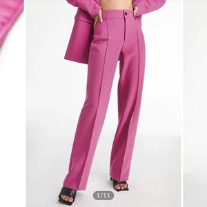 High Waisted Pleat Front Solid Colored Straight Leg Trousers